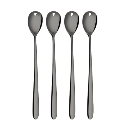 Cuillères à latte avec cœur grises set 4 pièces – Love Cutlery