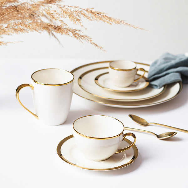 Ensemble de 8 tasses à café - FLOW Lunasol avec bordure dorée