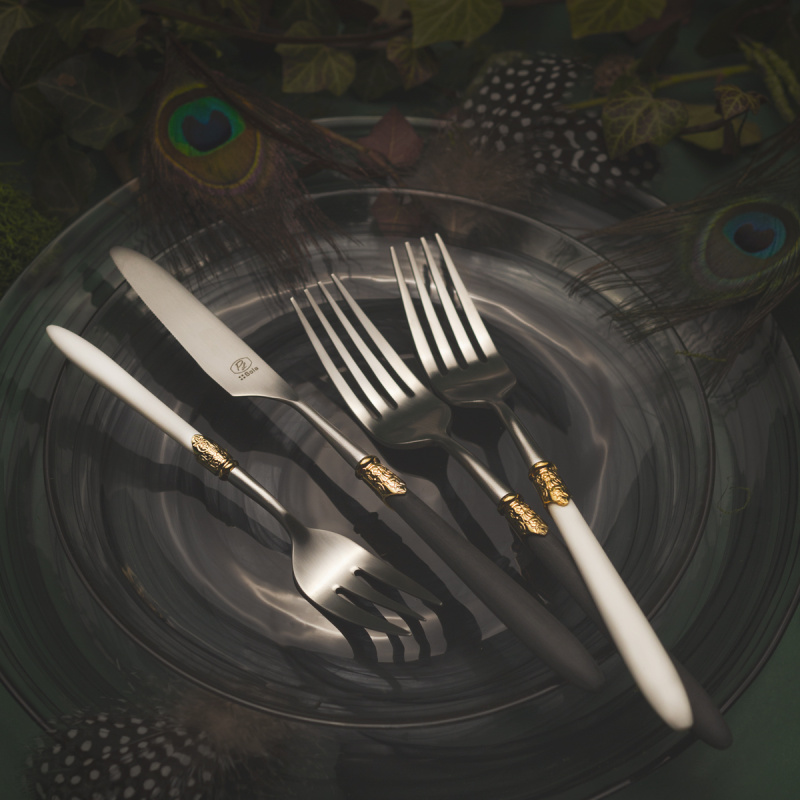 Set de couverts 36 pcs – Gaya Exeter Gold Ring manche noir mat
