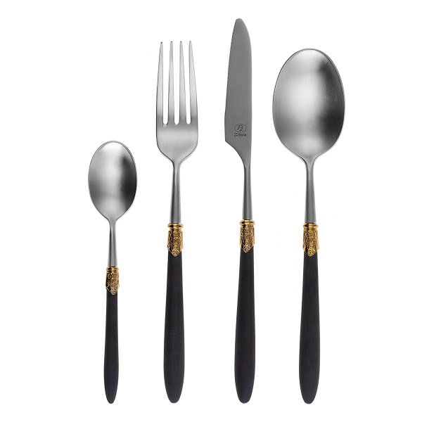 Set de couverts 36 pcs – Gaya Exeter Gold Ring manche noir mat