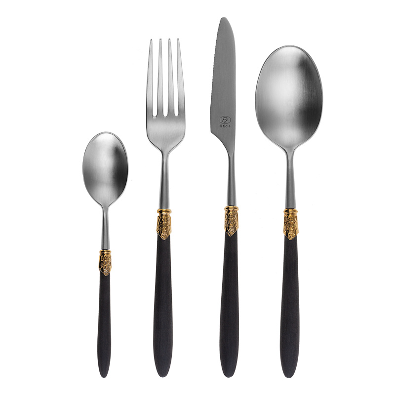 Set de couverts 36 pcs – Gaya Exeter Gold Ring manche noir mat