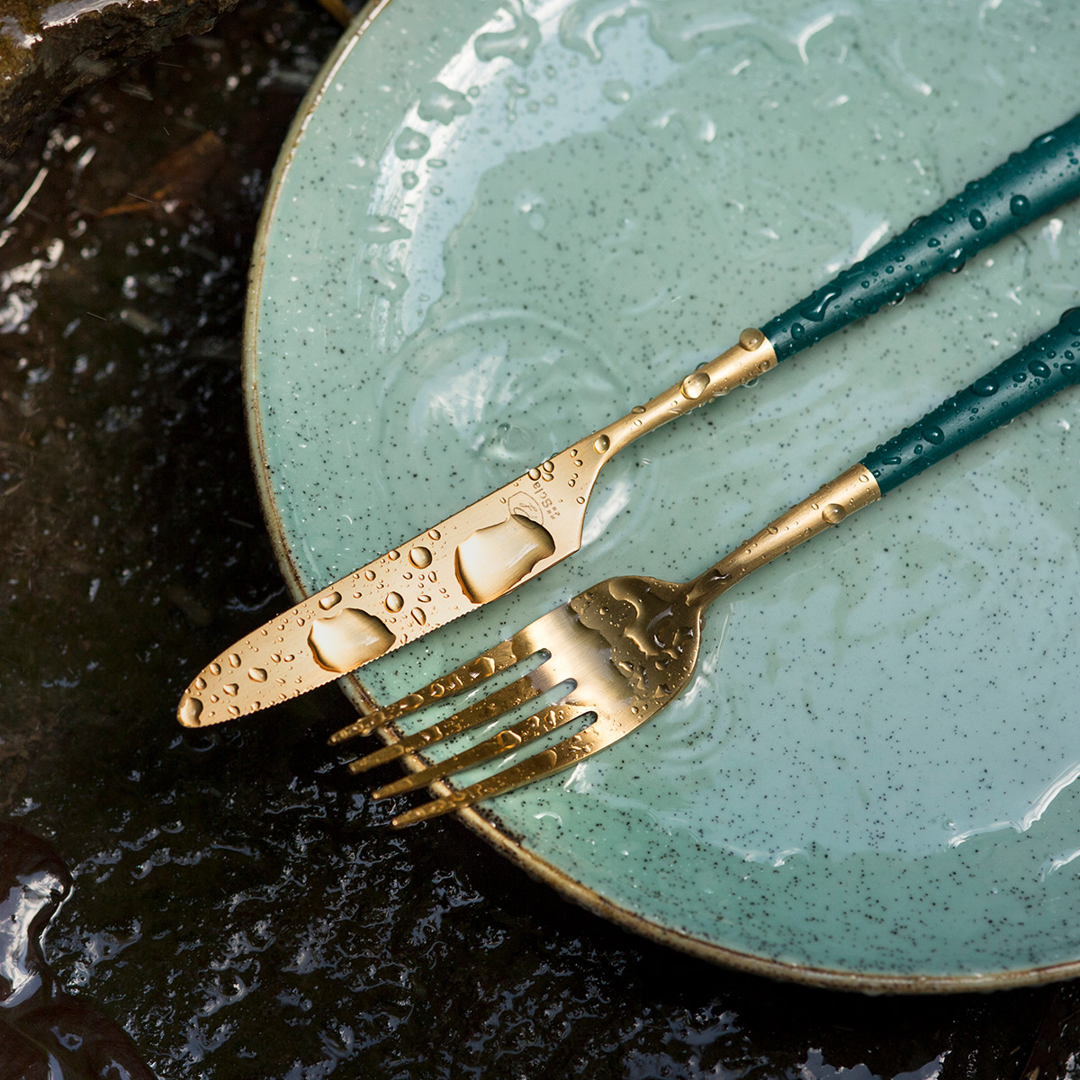Service en porcelaine 18 pièces Gaya Sand turquoise | Lunasol