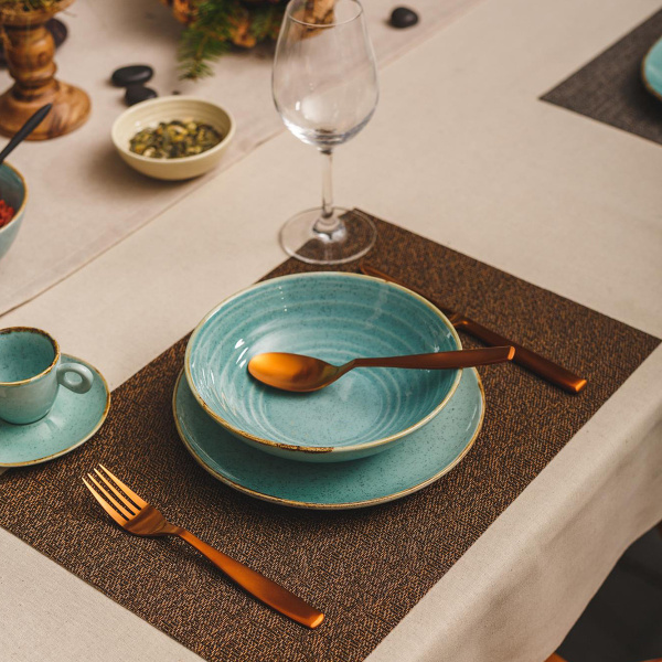 Service en porcelaine 18 pièces Gaya Sand turquoise | Lunasol