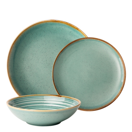 Service en porcelaine 18 pièces Gaya Sand turquoise | Lunasol