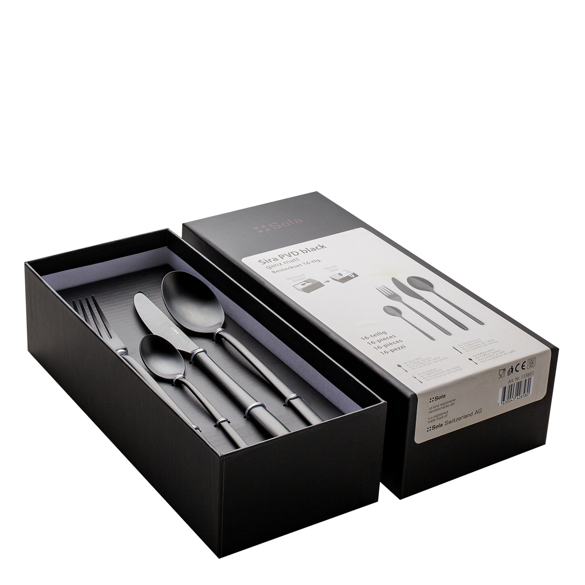 Set de couverts 16 pcs – Sira PVD noir entièrement mat