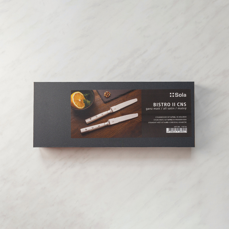 Set de couteaux à steak 6 pcs dans boîte en bois – Bistro II CNS mat