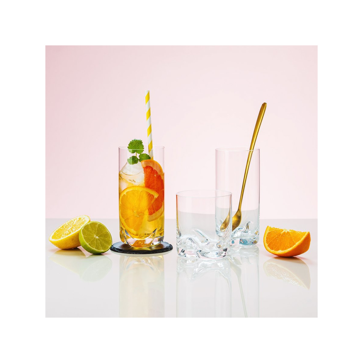 Verres à fond beige Long drink 350 ml lot de 6 - Anno Glas Lunasol Color