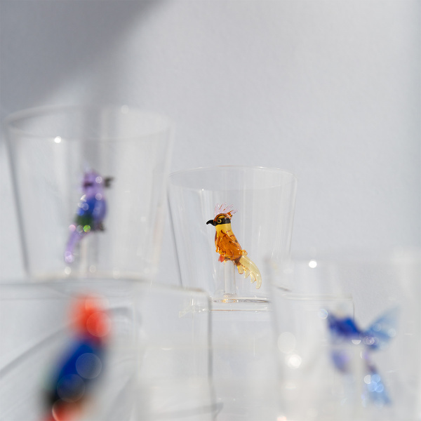 Verre avec oiseau tropical ambré | Ichendorf