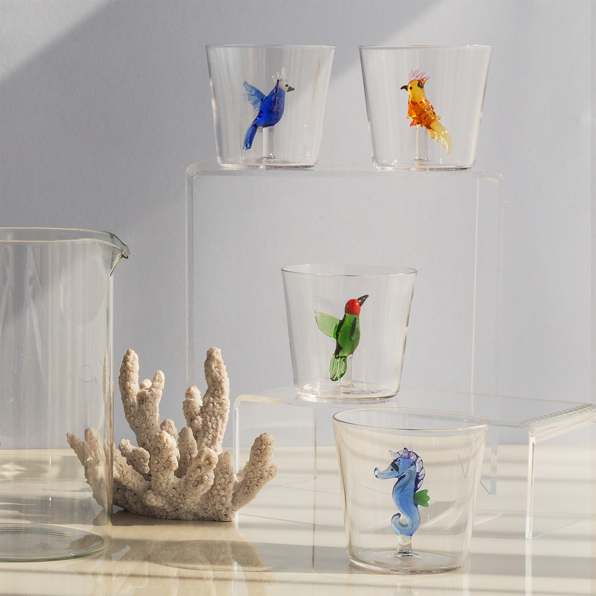 Verre avec oiseau tropical ambré | Ichendorf