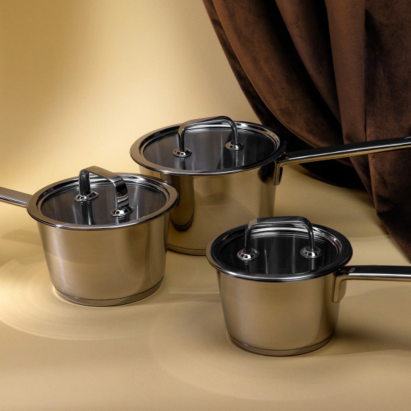 Set de casseroles 3 pcs avec couvercles - Merkur Master Chef Lunasol