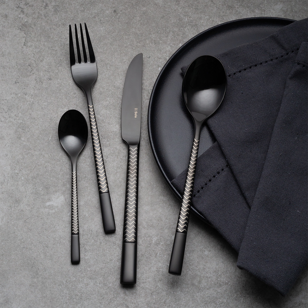 Set de couverts 16 pcs — Luxus noir Laser Chevron