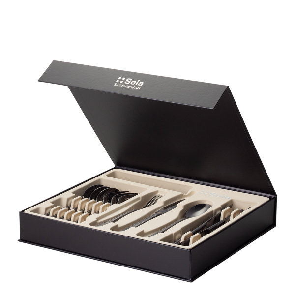 Set de couverts 16 pcs — Luxus noir Laser Chevron