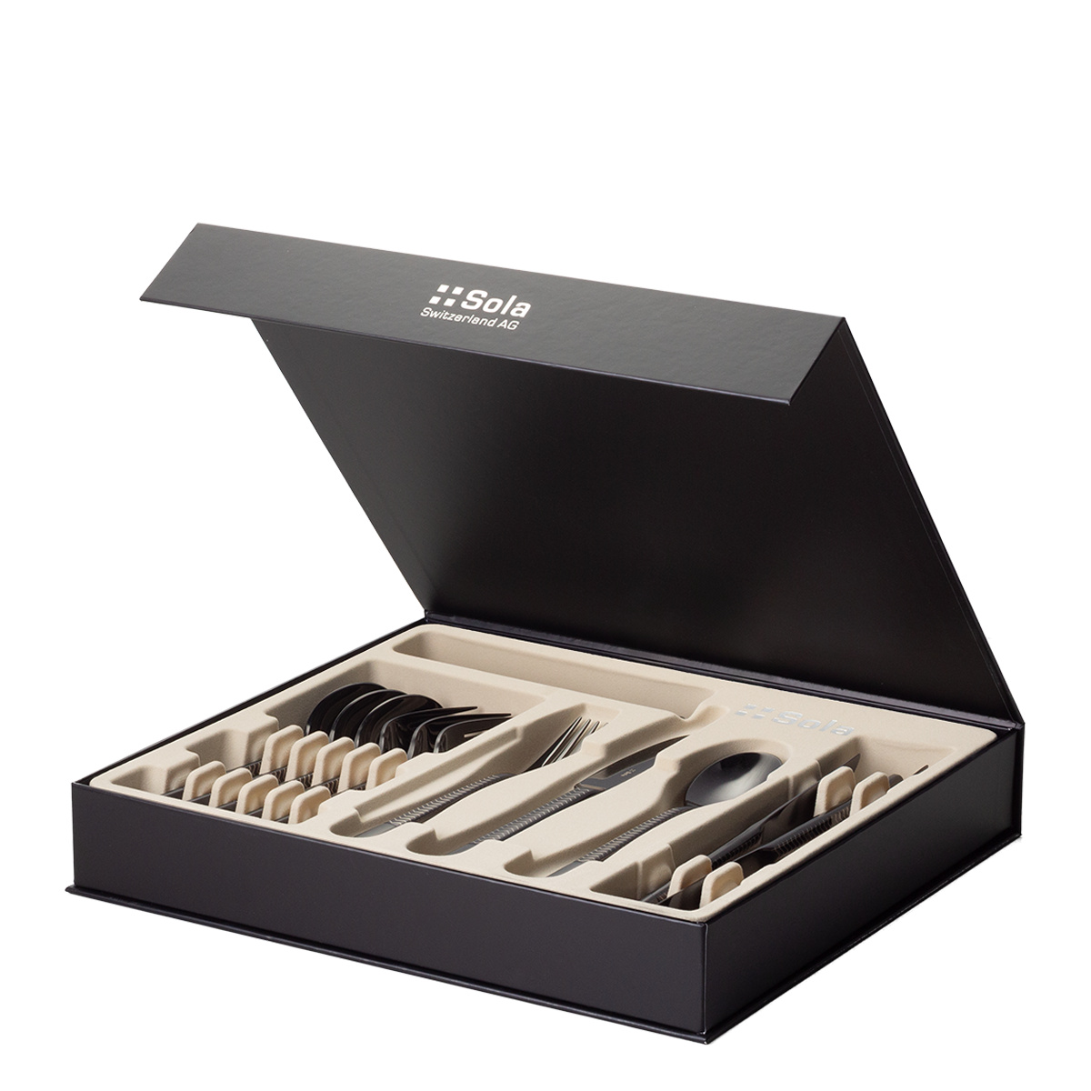 Set de couverts 16 pcs — Luxus noir Laser Chevron