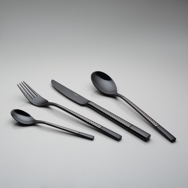 Set de couverts 16 pcs — Luxus noir Laser Chevron