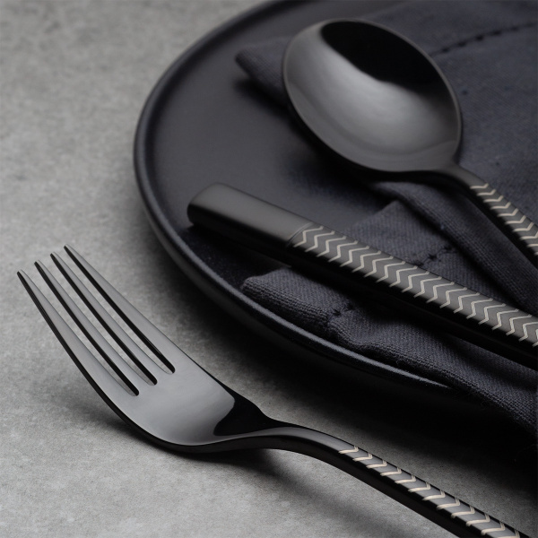 Set de couverts 16 pcs — Luxus noir Laser Chevron