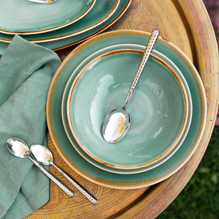 Service en porcelaine 12 pièces | Gaya Sand turquoise