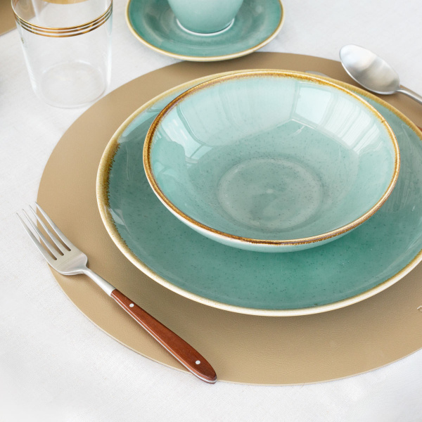 Service en porcelaine 12 pièces | Gaya Sand turquoise