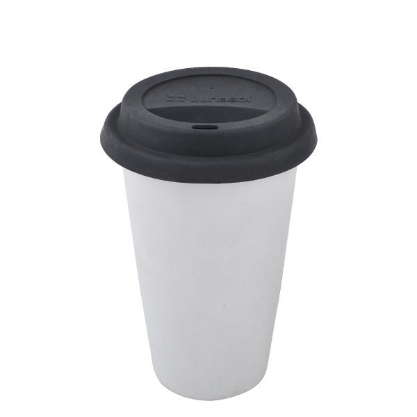 Mug blanc avec couvercle en silicone noir 2,5 dl - Traveller Lunasol