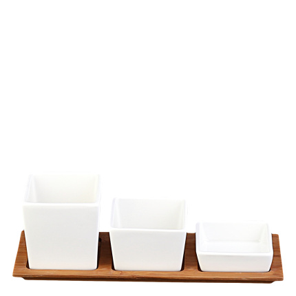 Ensemble de bols de service sur plateau en bambou (4 pcs) - Basic