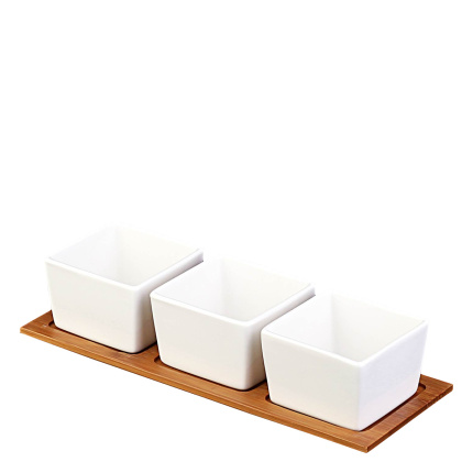Ensemble de bols sur plateau en bambou (4 pcs) - Basic