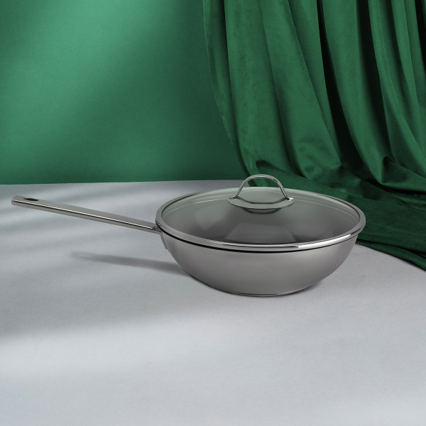 Wok avec couvercle en verre ø 28 cm | Orion Inox