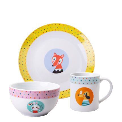 Set de vaisselle en porcelaine pour enfant 3 pièces – KIDS World Animals