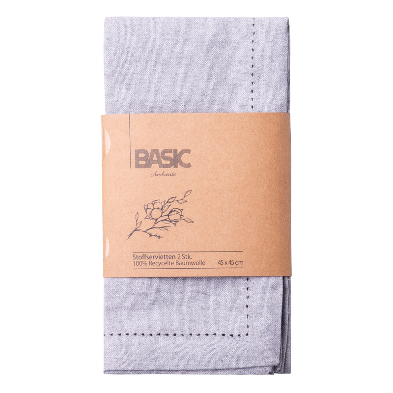Serviettes en coton gris clair 45 x 45 cm 2 pcs – Basic Ambiente
