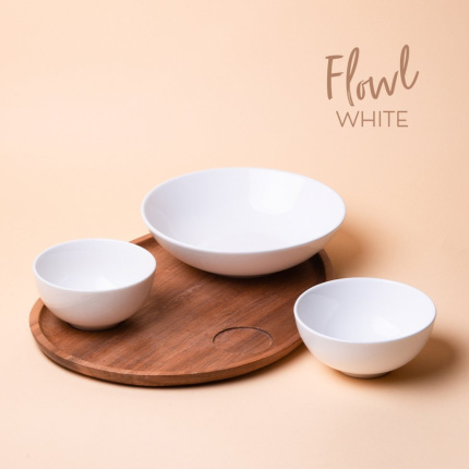 Set Flowl – Bols Gaya Atelier blancs + Plateau Triangle Acacia