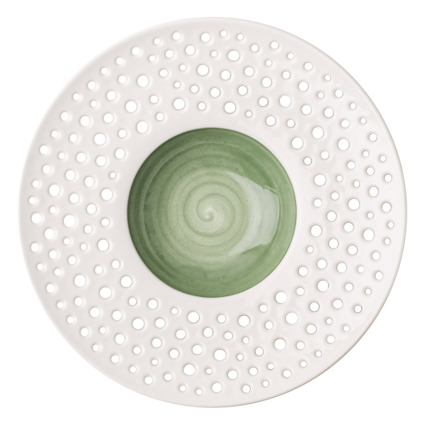 Assiette creuse olive/blanche ø23,5 cm - Grand Hotel Flow Couleur perforée