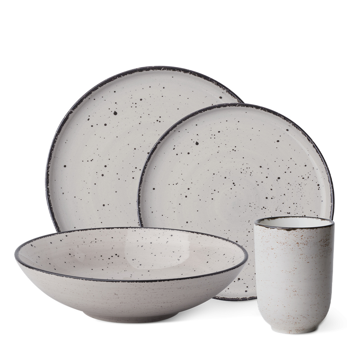 Service en porcelaine 16 pièces - Gaya Atelier gris moucheté