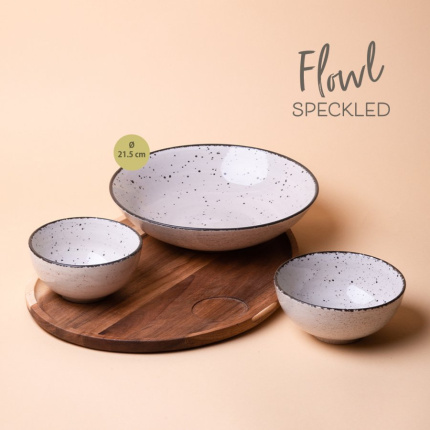 Set Flowl – Bols Gaya Atelier gris mouchetés + Plateau Triangle Acacia