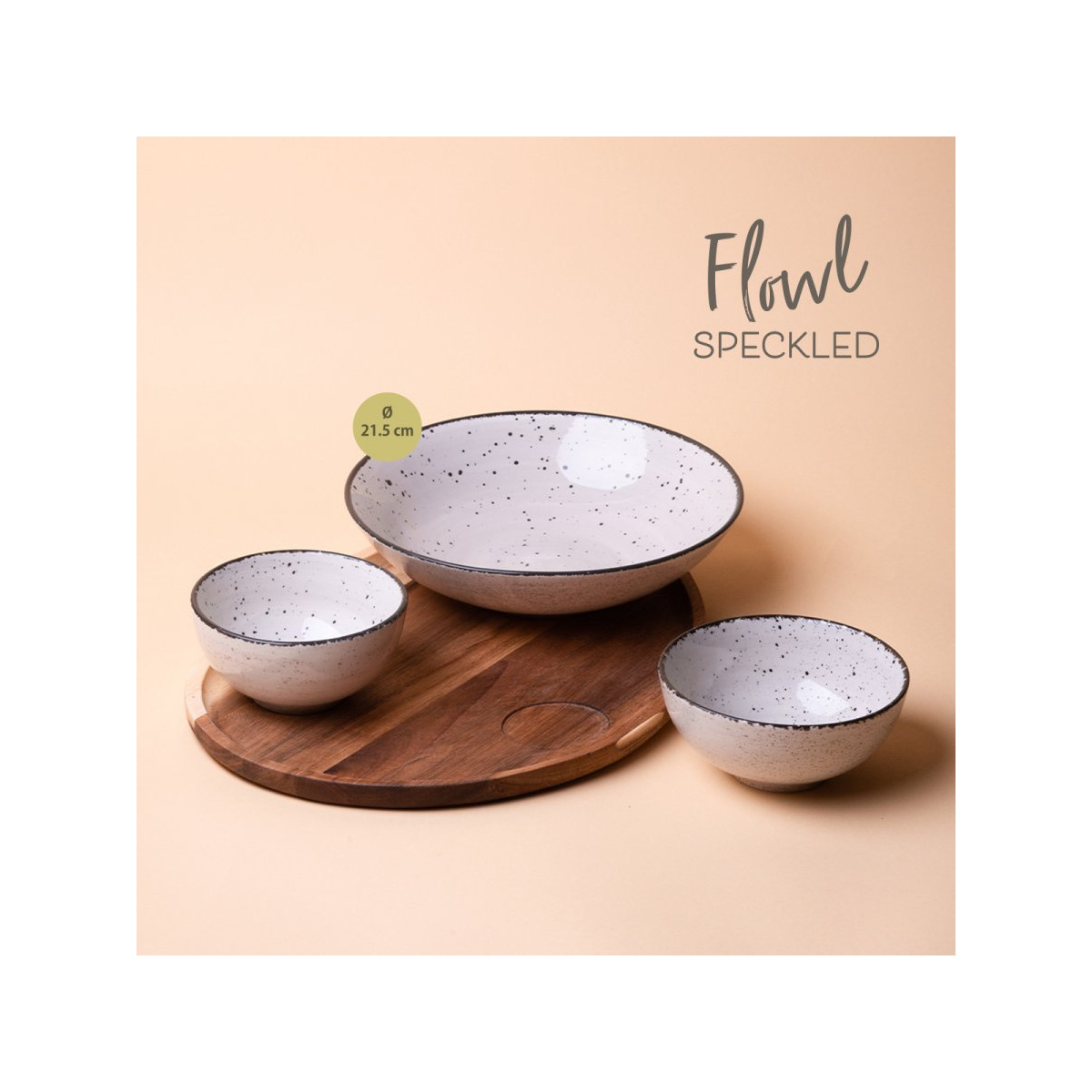 Set Flowl – Bols Gaya Atelier gris mouchetés + Plateau Triangle Acacia