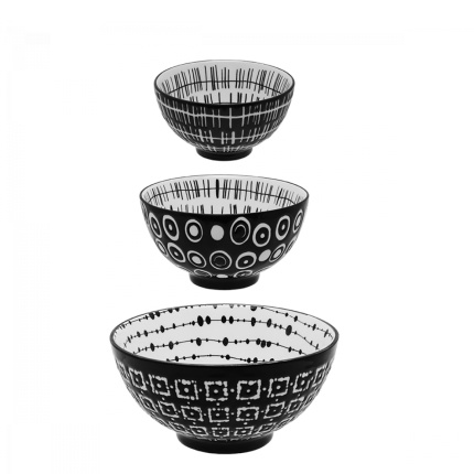 Set de bols à céréales 3 pcs - Basic Dots Black