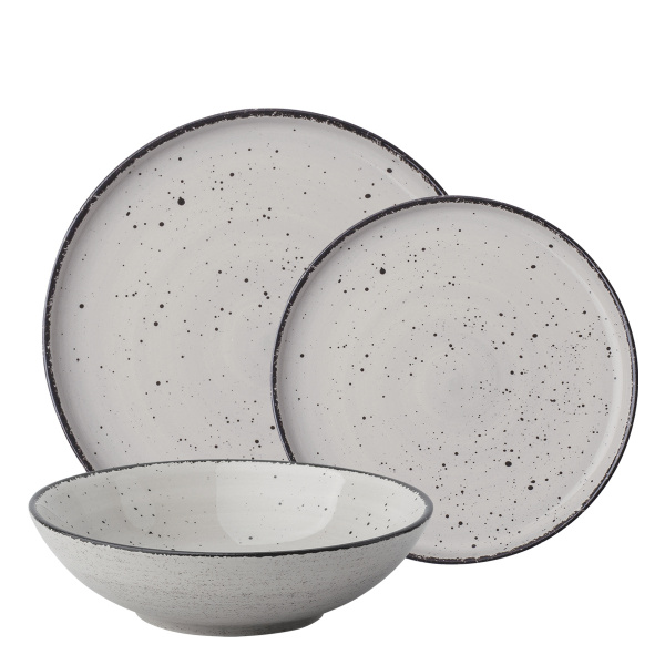 Set en porcelaine 18 pcs — Gaya Atelier light grey speckled