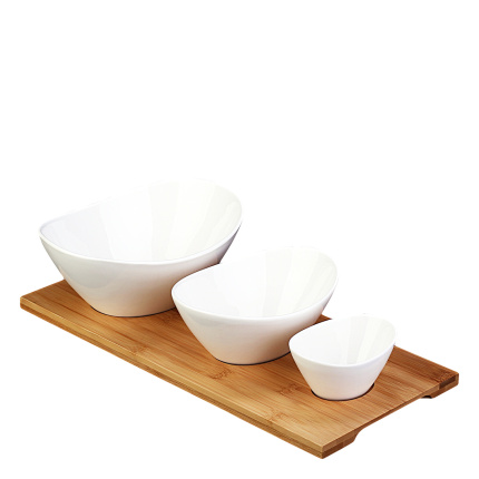 Ensemble de bols de service sur plateau en bambou (4 pcs) - Basic