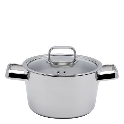 Faitout Merkur Luxus avec couvercle en verre 3,2 l Platinum Lunasol